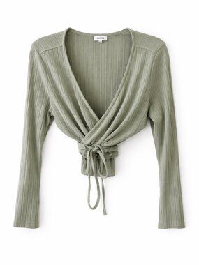 🪩 2/20 Garage Sage Green Ribbed Wrap Tie Top XL